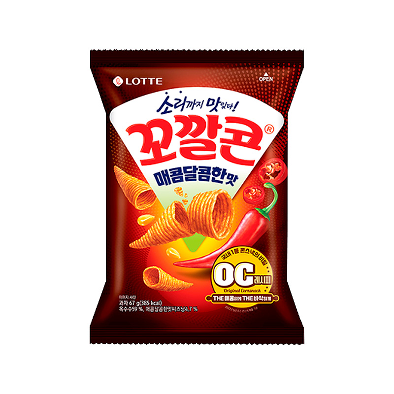 LOTTEWELLFOOD Cone Shaped Corn Snack Seafood Spicy 67g x 12